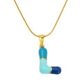 Blue capsule bubble necklace featuring letter L pendant with golden snake chain - Letter L(S640G-002-L)
