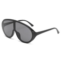 Chic oversized black shield sunglasses with Y2K tech style and high-gloss wrap frame - Black Frame Grey Lens