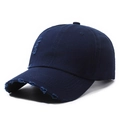 Distressed dark blue cotton baseball cap with vintage frayed details and sun protection - Navy Blue