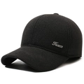 Winter men's black baseball cap with ear protection and Jeans metal lettering detail - Adjustable / Black
