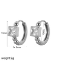 Silver stainless steel huggie earrings with cubic zirconia stone and size dimensions - Square Zircon Silver Style (TE60151-S)