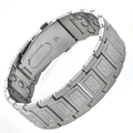 Silver magnetic bracelet with Greek key pattern and double row links for men - Three-Row Square Cross - Silver