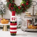 Christmas knitted wine bottle cover red white stripes letter R holiday table decor. - Knitted Letter R Wine Bottle Cover