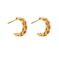 Fashion double-layered twisted gold rope C-shaped stud earrings in polished stainless steel - Gold