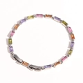 Pulsera arcoíris con circonitas baguette plateadas y cierre de inserción seguro - Plateado