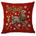 Christmas pillowcase with 3D diamond reindeer pattern on a red cushion cover - Diamond Reindeer