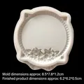 White silicone mold for DIY retro frame and rose relief with four cylinder holes - 2# Round Floral Frame / Gray