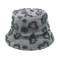 Close-up of grey leopard print faux shearling bucket hat texture and plush fuzzy material - Dark Gray / M (56-58cm)