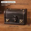 Vintage style small wooden jewelry storage box with antique bronze metal latch and texture - Style A - Distressed Gray
