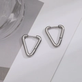 Minimalist silver triangle hoop earrings in polished stainless steel for a modern look - Silver Minimalist Triangle Huggie