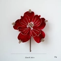 Flor de nochebuena roja de terciopelo con purpurina dorada y perlas, 22cm - Rojo