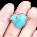 15mm heart-shaped turquoise connector with silver-plated bezel and dual hanging loops - Artificial Turquoise Double Hole (Silver)