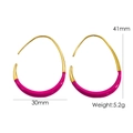 Minimalist golden stainless steel hook earrings with vibrant rose pink enamel accents - Large / Rose Red-Gold