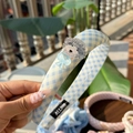 Blue and white checkered headband with cute puppy motif and transparent bow decoration - Teddy Blue Bow Cream Blue Gingham Headband