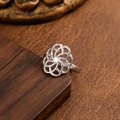 Bohemian silver open ring with intricate hollow spiral floral texture and ethnic design - Hollow Petal Open Ring / Steel