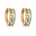 Böhmische goldene Creolen mit blauem Emaille-Auge und funkelnden Zirkon-Akzenten - 1 Paar / Blau
