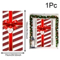 Rood-wit gestreepte kerstdeurbanner met rode strik en afmetingen van 75x150 cm groot - 75x150cm / Rood-wit Gestreepte Cadeaudoos Stijl