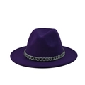 Detail of purple wool felt jazz fedora featuring a decorative thick grey plastic chain link - Light Purple(20)