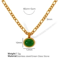 Élégant collier doré avec un pendentif ovale en verre vert et une chaîne en acier inoxydable - Collier Doré Verre Vert XL137
