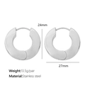 Orecchini a cerchio geometrici in acciaio inossidabile argento lucido da 24mm e 27mm - Stile Grande Largo (EH244银色耳环) / Argento