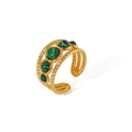 Gold plated stainless steel ring with green malachite stones in a braided triple-band design - Four Round Cabochon Malachite Twisted Rope Style (HF-J1473)