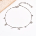 Polished stainless steel ball chain bracelet with sparkling crystal charms on marble - Silver