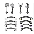 12pcs black stainless steel eyebrow rings set with star, moon and crystal designs - Black Jewelry Display Set 2