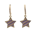 Orecchini a cerchio stella dorati con strisce smalto viola e pavé di cristalli - Viola
