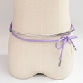 Purple woven rope belt with silver metallic bar and knot detail on woman waist - Purple Silver