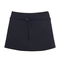Women's minimalist black mini skirt with matching belt and slit design on white background - XS / Black