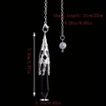 Detailed size specifications for hexagonal black crystal pendulum necklace with silver cap - Obsidian
