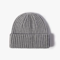 Bonnet en maille côtelée gris classique avec large revers pour hommes et femmes - Gris clair