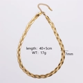 Detail view of golden woven necklace showing 40+5cm length and 7mm width dimensions - Necklace(40+5cm) / Gold Necklace