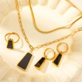Elegant gold titanium steel jewelry set featuring black trapezoid necklace and earrings - Set 2-Trapezoid Black Shell