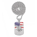 Détail du pendentif aigle argenté avec drapeau américain et strass sur chaîne torsadée - Drapeau Aigle aux Ailes Déployées (PDT465S) / Pendentif uniquement / Argent