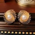 Gold Alloy Spiral Radial Pearl 15# Silver Pin - Wrap Pearl Earrings