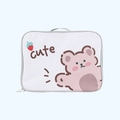 White travel storage bag with cute pink bear print and gray handle for organization - White Bear