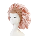 Pink satin sleep cap with bow detail on mannequin head for hair protection and beauty - Small Single Layer Cross Ribbon / Rose Gold
