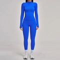 Eng anliegendes Yoga-Set in Elektroblau mit Stehkragenjacke und Daumenloch-Ärmeln - S / Oberteil Und Unterteil / Blendendes Blau