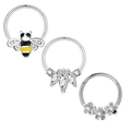 Silver piercing set with bee design and zircon flower studs for nose and ear jewelry - 1.2x8mm / Silver Bee Zirconia Flower Style (Set 5)