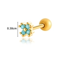 Gold stainless steel flower stud earring featuring four turquoise inlaid petals - Gold Blue (HSPJ0175)