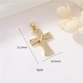 14K gold plated vintage cross pendant with zircon stones, 31.5mm height variant - 14K Gold Cross H-11696