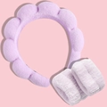 Plush light purple headband and wristband set for washing face and skincare - Purple (Set of 3)