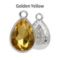 Golden yellow faceted water drop stone pendant with silver flower back texture - Gold