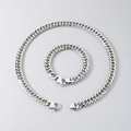 Set collana e bracciale a catena cubana in acciaio inossidabile argento - Catena a Maglie (Acciaio 12mm) / Bracciale 21.5cm (8.5inch)