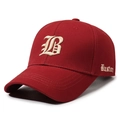 Deep red cotton baseball cap featuring beige 3D letter B and Boston side embroidery - Adjustable / Red