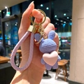 Adorable purple crochet rabbit keychain featuring a pink heart charm and braided wrist strap - Rabbit (B255-9) / Single Piece / Purple
