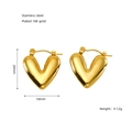 Detalle de pendientes de corazón en acero inoxidable bañado en oro 18K con medidas - Estilo Aro de Corazón Liso (JY1258)