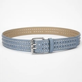 Blue PU leather belt with double pin buckle and metal star rivets for jeans - 107cm / Sky Blue