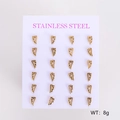 Set of 12 pairs of minimalist stainless steel butterfly and crown stud earrings in gold - Wing Shape